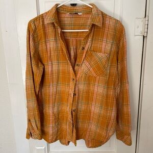 Plaid Button-Up Shirt - Orange and Pink